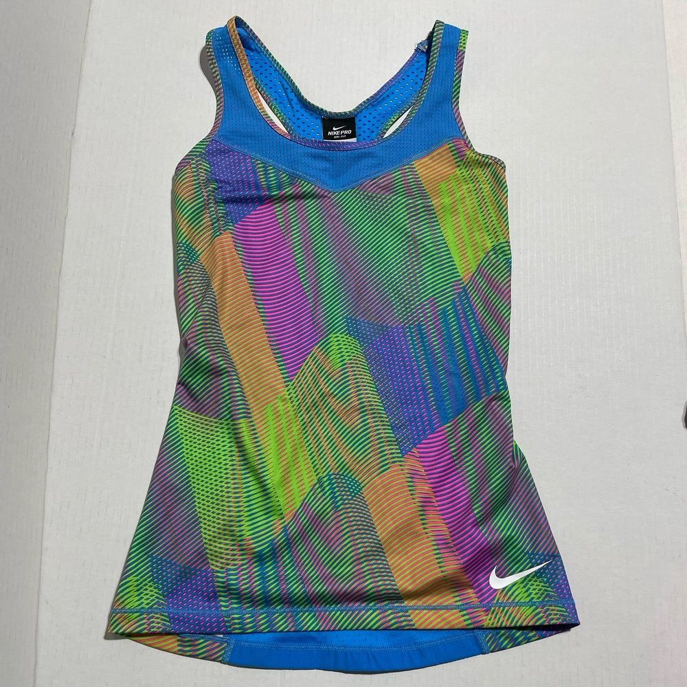 Nike pro tank top Hypercool Frequency Tank size xSmall blue with rainbow optical